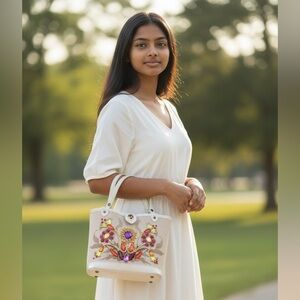 Vintage Enid Collin’s style Handbag Jeweled Garden Purse  Bucket Bag Floral